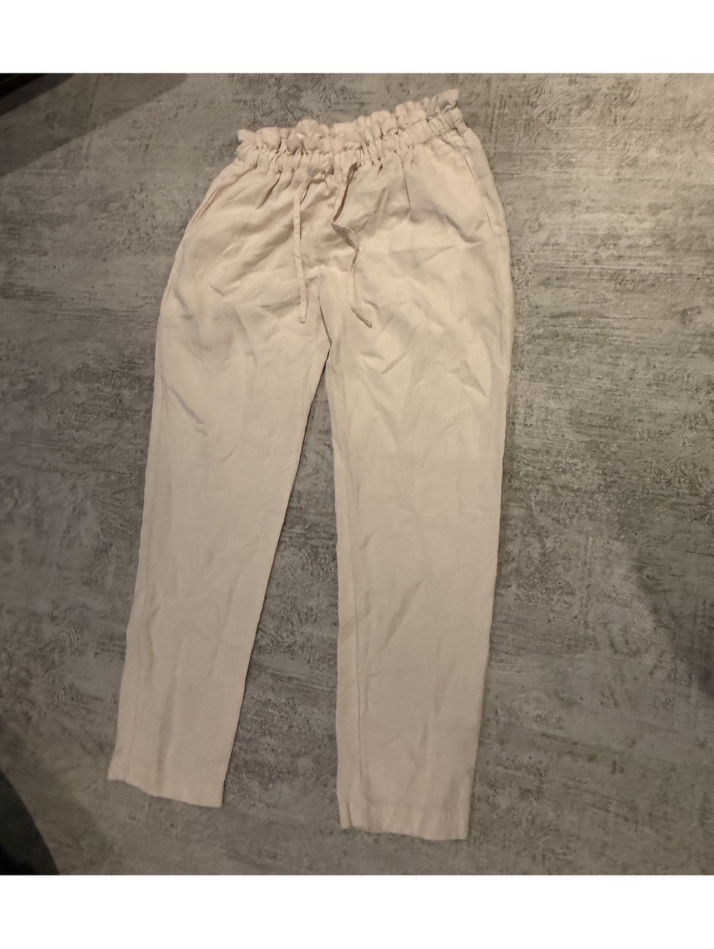 Hatch Ivory Cream Womens Paperbag drawstring pants linen cotton blend 0 XS